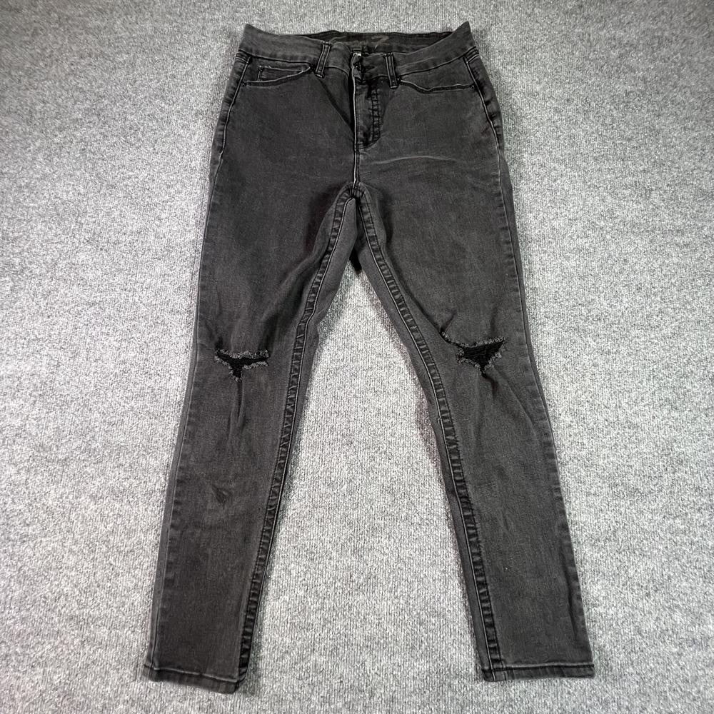 Seven7 Tummyless Skinny Jeans Womens 12 Black Distressed High Rise Stretch Denim